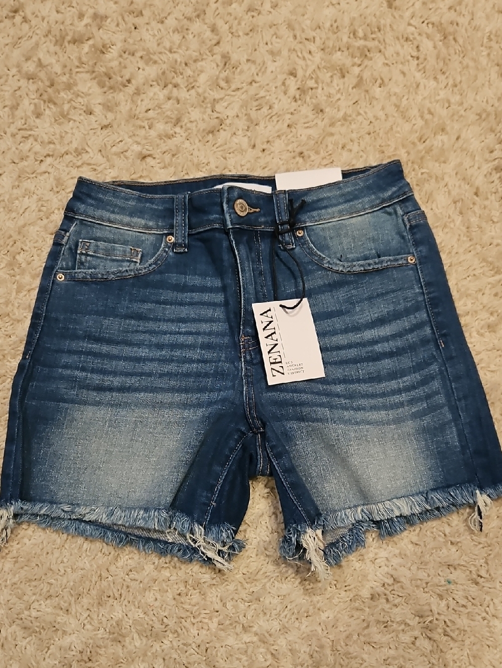 011p Zenana Outfitters Distressed Frayed Hem Denim Shorts - Dark Blue
